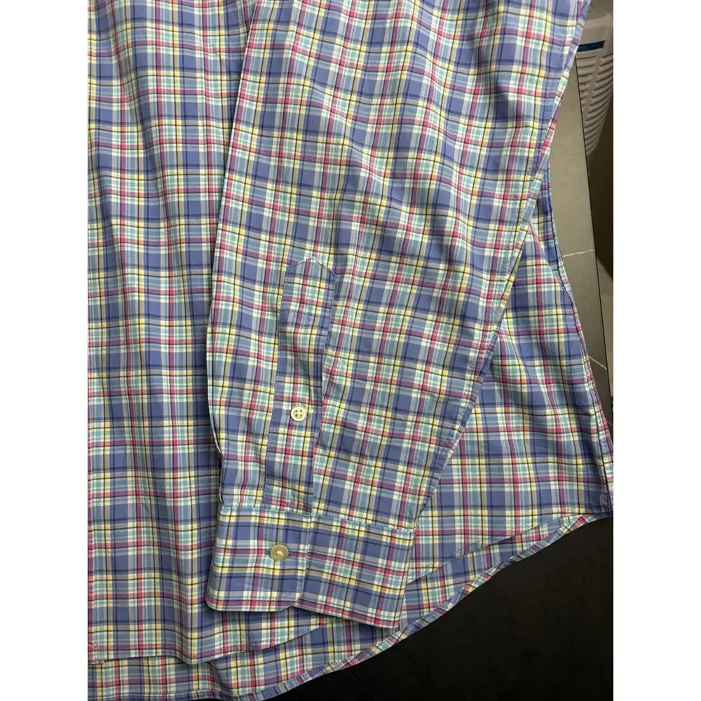 Polo Ralph Lauren Shirt Men’s XXL Blue Multicolor Plaid Cotton Button Down Pony